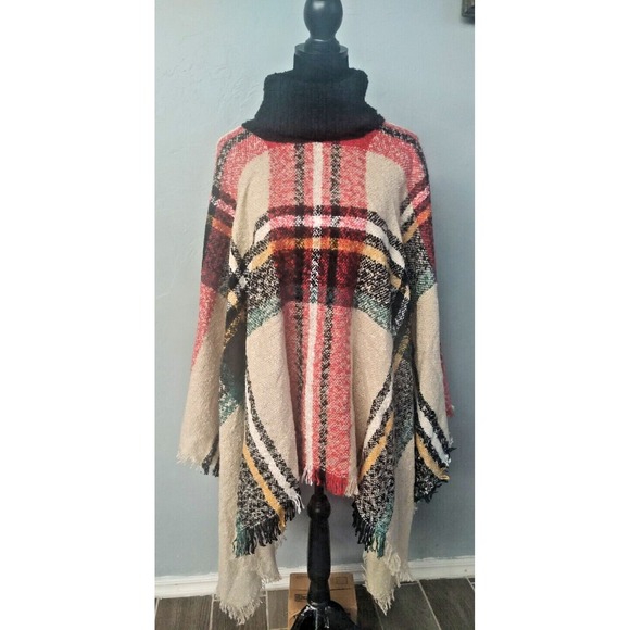 Ana & Rose Sweaters - NEW Ana & Rose Red &Black Poncho One Size Turtleneck